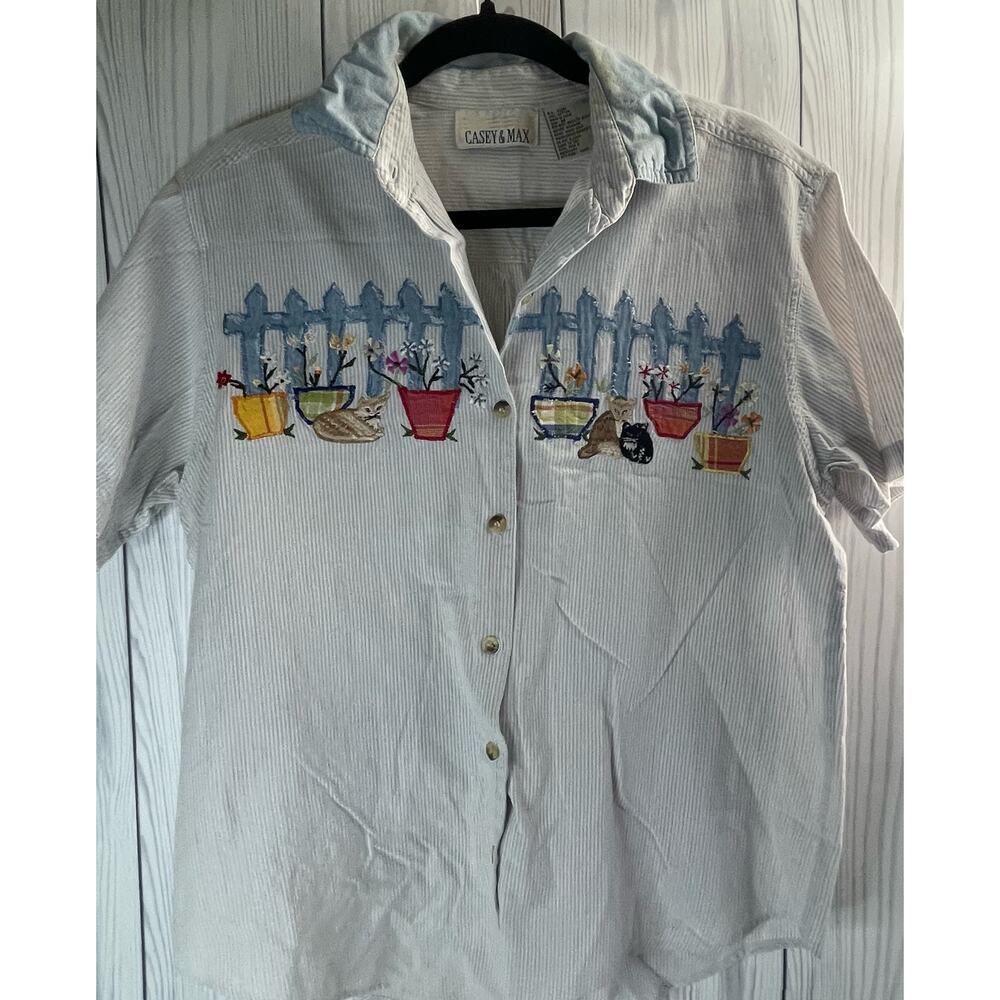 Casey & Max Womens Vintage Blouse  Medium Garden Cats Cottage Grandma